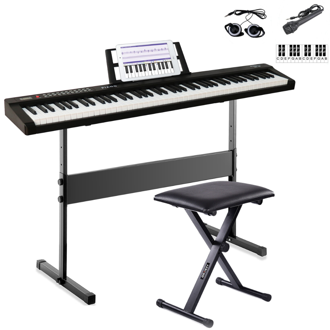 Maestro MK 88 Beginner 88 Key Digital Piano Keyboard Package with Stand Bench