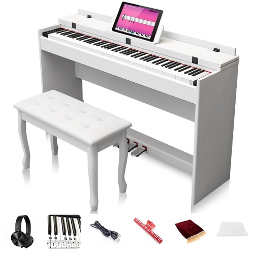 Maestro MDP400WH Compact Beginner Digital Piano (White) w 88 Weighted Hammer Action Keys & Flip-Down Lid - bench sold separately