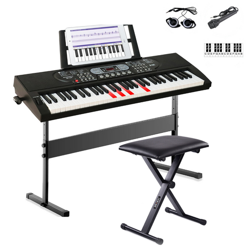 Maestro L200-Beginner 61-Key Electronic Lighting Piano Keyboard Package W/ Stand, Bench, Microphone & Accessories