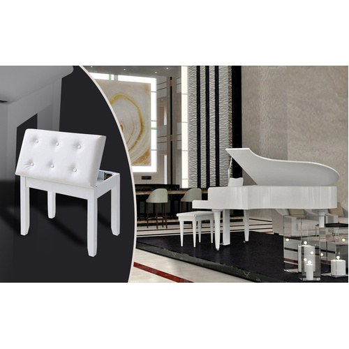 Maestro Piano Keyboard Bench with Storage Compartment White