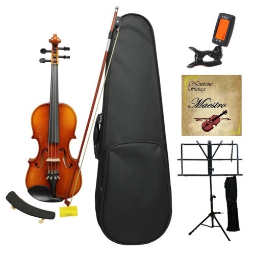 MAESTRO Violin Set 3/4 includes Shoulder Rest, Music Stand, Digital Tuner, Strings and Gift Box
